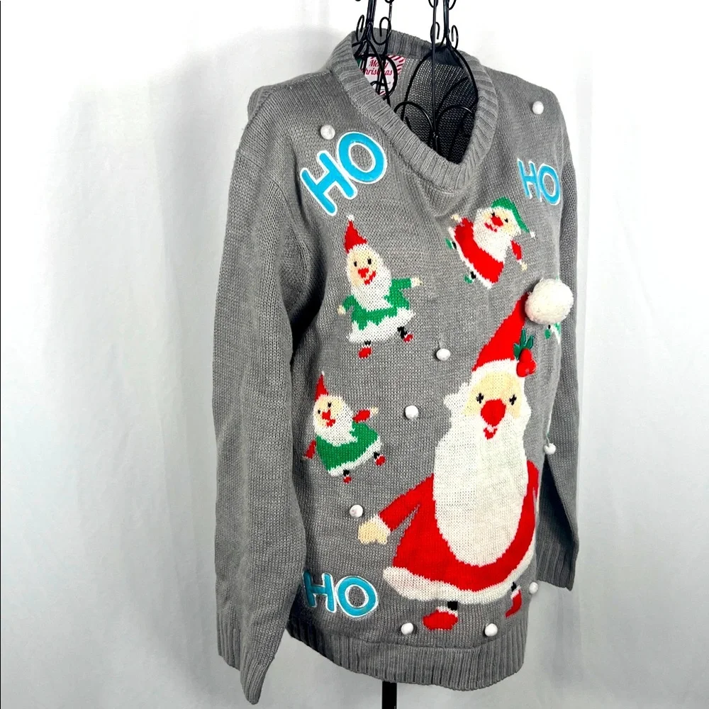 VINTAGE‎ 90’s Women’s Festive Gray Santa Ugly Christmas Sweater Small